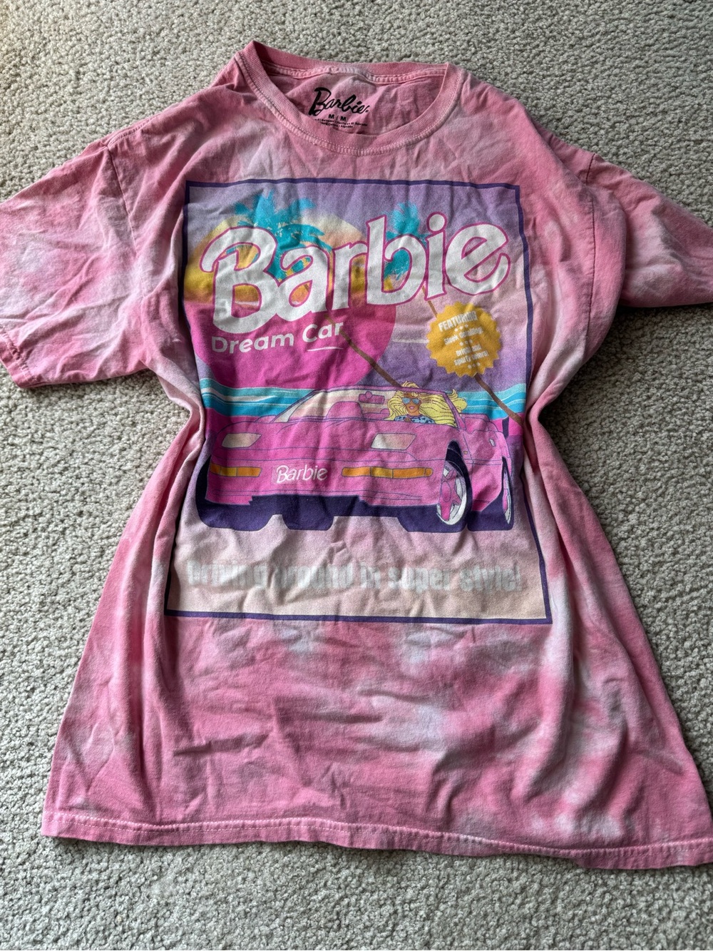 Barbie Pink Graphic Short Sleeve Tee with Multi-Color Print y2k